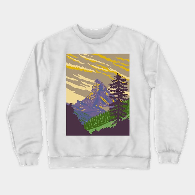 The Matterhorn in Zermatt Switzerland WPA Art Deco Poster Crewneck Sweatshirt by patrimonio